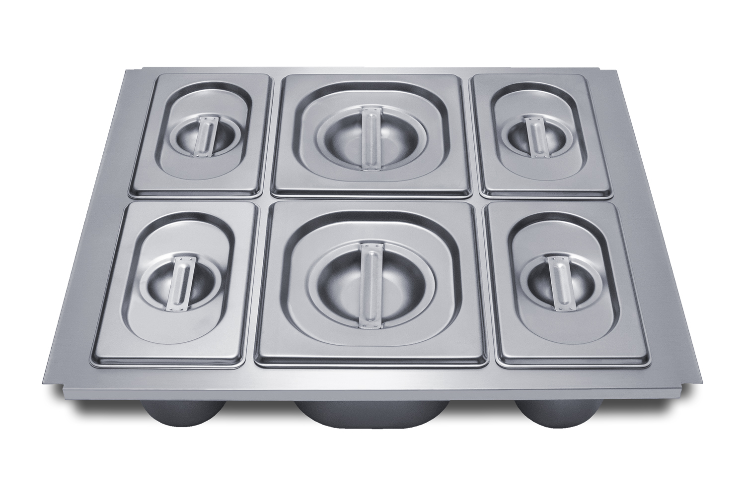 Stainless steel kit with frame and 6 steam table pans for use in Summit ADRD24 drawer refrigerator